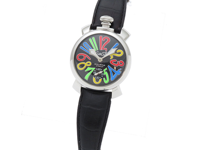 GaGa MILANO ガガミラノ 時計 マヌアーレ48mm メンズ 黒文字盤 手巻き SS/革 【430】2143500213865  の購入なら「質」の大黒屋（公式）