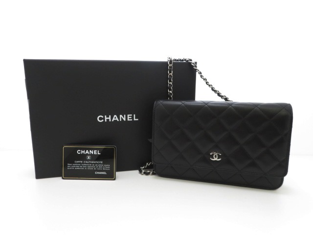 CHANEL シャネル マトラッセ チェーンウォレット ブラック ラムスキン