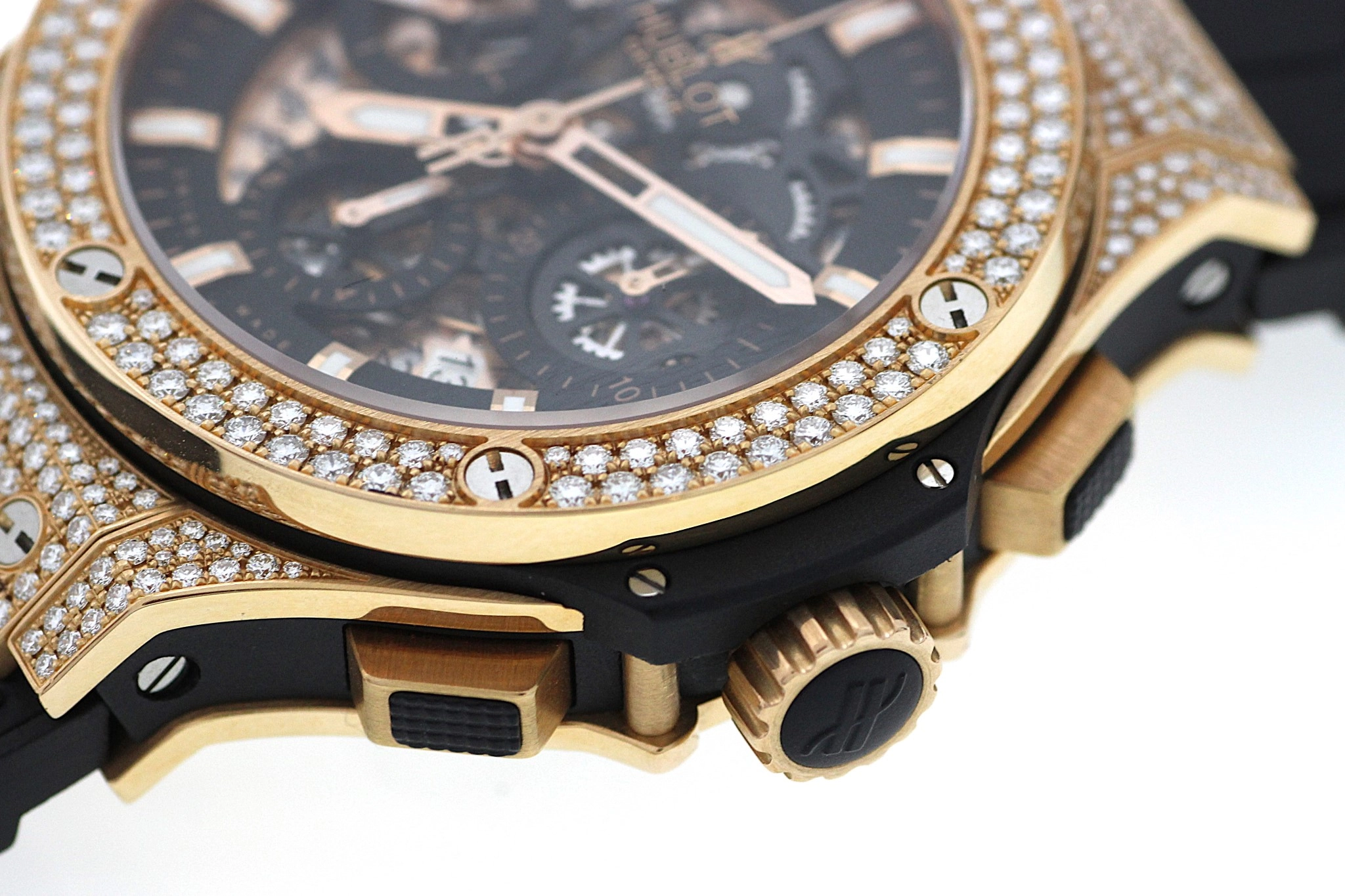 HUBLOT ウブロ 腕時計 ビッグ・バン アエロバン 311.PX.1180.GR.1704 K18ピンクゴールド/アリゲーターベルト ダイヤモンドベゼル スケルトン文字盤 自動巻き 2009年並行品【472】SJ