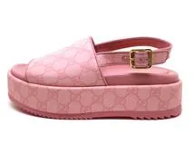 GUCCI　グッチ　靴　GGスププリーム フラットフォームサンダル　レディース38ハーフ　ピンク　コーティングキャンバス　レザー　2143000692351　【200】