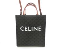 CELINE セリーヌ 2WAYバッグトリオンフ スモール バーティカル カバ トートバッグ タン コーティングキャンバス レザー【473】