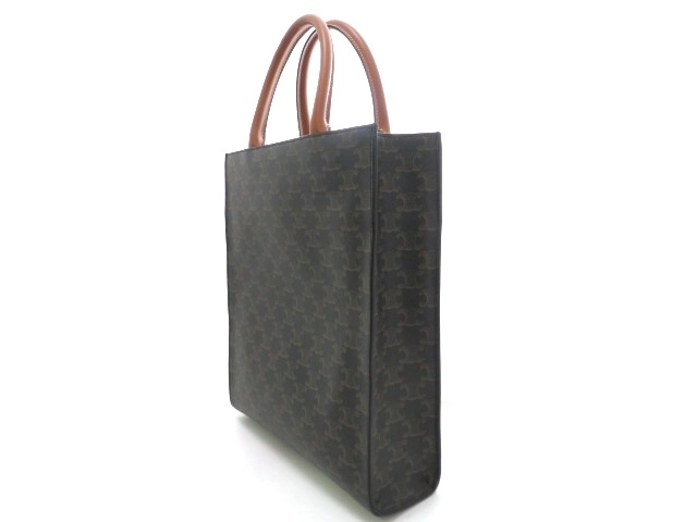 CELINE セリーヌ 2WAYバッグトリオンフ スモール バーティカル カバ トートバッグ タン コーティングキャンバス レザー【473】