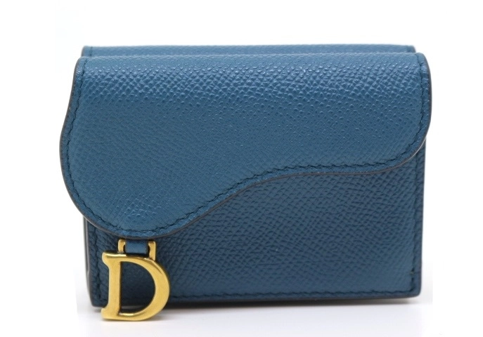 Dior ディオール サドル コンパクト ウォレット 財布 ブルー レザー