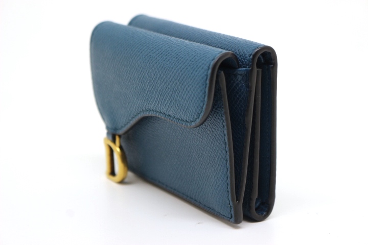 Dior ディオール サドル コンパクト ウォレット 財布 ブルー レザー