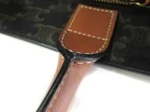 CELINE セリーヌ 2WAYバッグトリオンフ スモール バーティカル カバ トートバッグ タン コーティングキャンバス レザー【473】