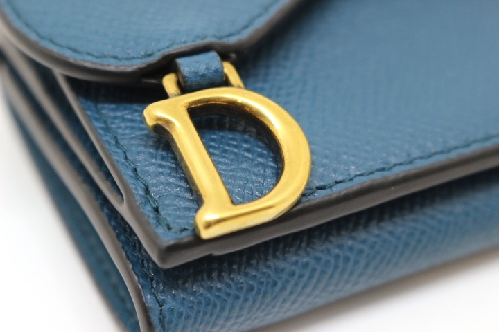 Dior ディオール サドル コンパクト ウォレット 財布 ブルー レザー