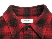 CELINE　セリーヌ　チェック柄ネルシャツ　メンズ38　レッド/ブラック　ウール/ナイロン　2C574017F　2143200539449　【432】