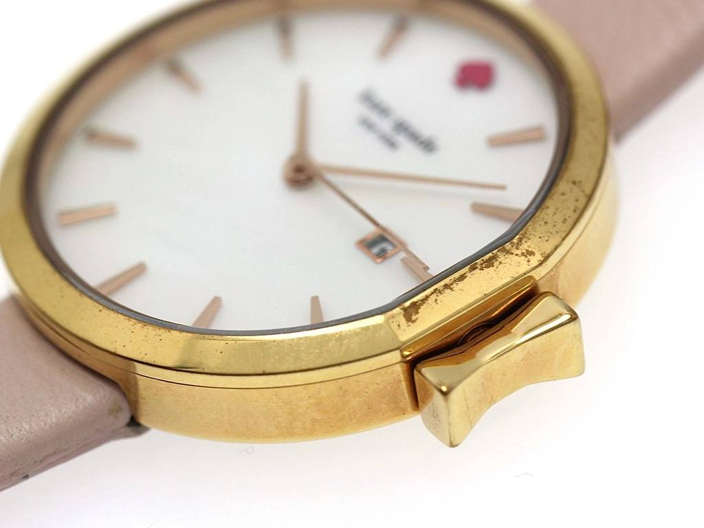 KATE SPADE ケイト・スペード 腕時計 PARK ROW パークロウ ゴールドメッキ/革 ピンクシェル文字盤 クォーツ【472】YK