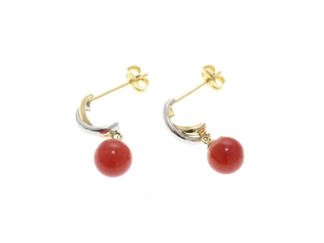 JEWELRY ノンブランド ジュエリー ピアス K18イエローゴールド PT900 サンゴ 1.0g【473】