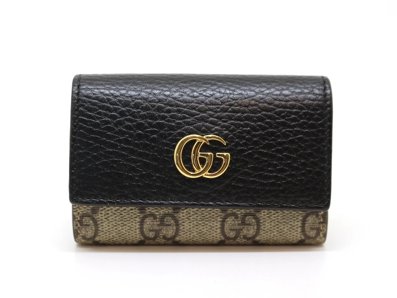 美品 現行 グッチ ６連キーケース マーモント GGスプリーム レザー 黒 GUCCI グッチ 6連キーケース マーモント ブラック レザー＆GG