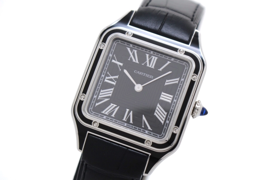 2025年 Cartier カルティエ サントスデュモンLM ブラック ステンレススチール×レザーストラップ メンズ 手巻き