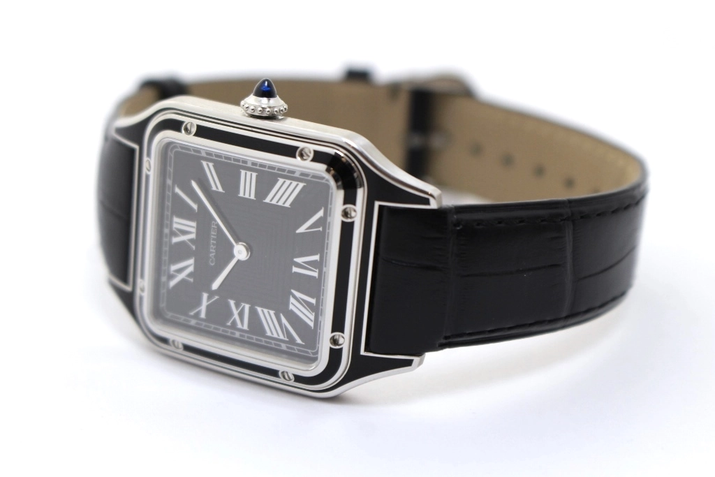 2025年 Cartier カルティエ サントスデュモンLM ブラック ステンレススチール×レザーストラップ メンズ 手巻き