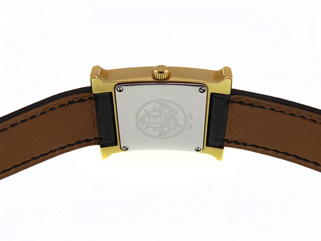 HERMES　エルメス　Hウォッチ　HH1.201　GP/革　ホワイト文字盤　クオーツ　レディース時計【430】2147200478203