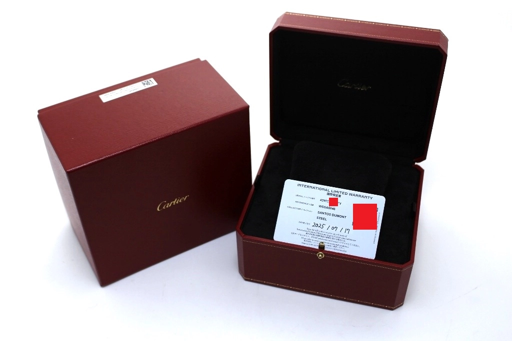 2025年 Cartier カルティエ サントスデュモンLM ブラック ステンレススチール×レザーストラップ メンズ 手巻き