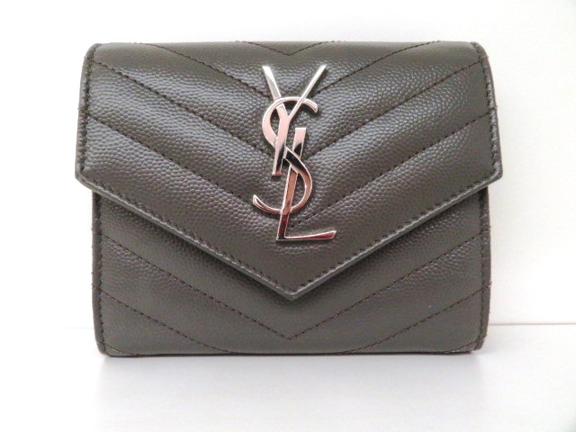 サンローラン コンパクトウォレット グレー/SV レザー 403943 【204