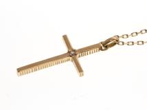 SJX エスジェイエックス ジュエリー ネックレス クロス ペンダント K10 ピンクゴールド ダイアモンド 2.3g【473】