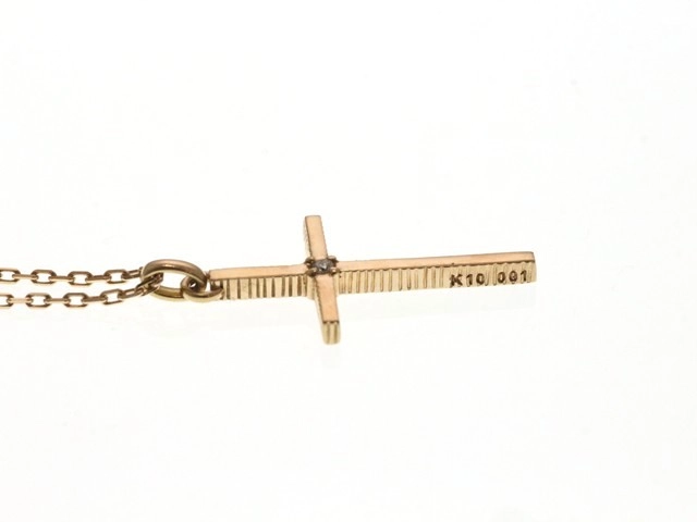 SJX エスジェイエックス ジュエリー ネックレス クロス ペンダント K10 ピンクゴールド ダイヤモンド 2.3g【473】