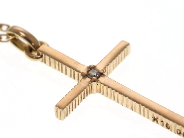 SJX エスジェイエックス ジュエリー ネックレス クロス ペンダント K10 ピンクゴールド ダイヤモンド 2.3g【473】