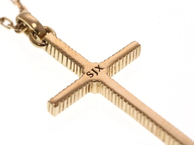 SJX エスジェイエックス ジュエリー ネックレス クロス ペンダント K10 ピンクゴールド ダイヤモンド 2.3g【473】