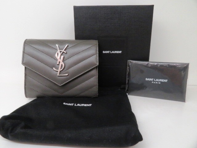 サンローラン コンパクトウォレット グレー/SV レザー 403943 【204