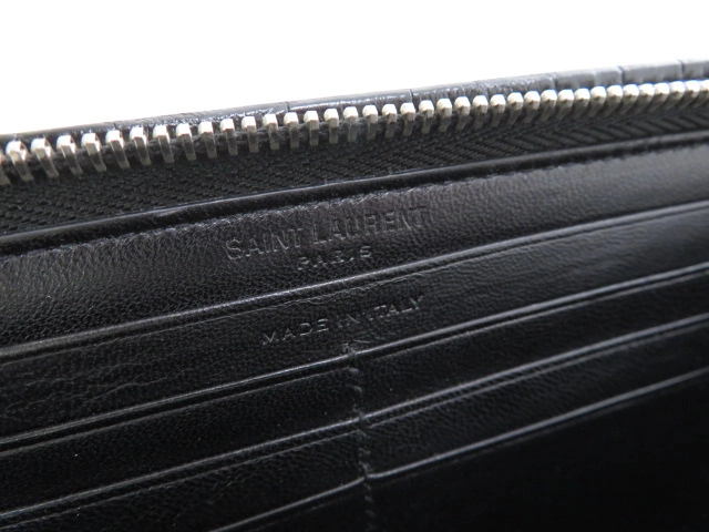 SAINT LAURENT PARIS サン ローラン パリ ラウンドファスナー 長財布 エンボスクロコレザー ブラック【473】