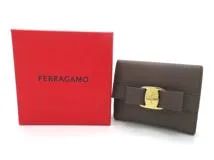 Salvatore Ferragamo サルヴァトーレ・フェラガモ ヴァラリボン 二つ折り財布 ココア カーフ【473】