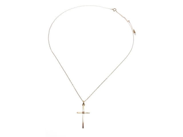SJX エスジェイエックス ジュエリー ネックレス クロス ペンダント K10 ピンクゴールド ダイヤモンド 2.3g【473】