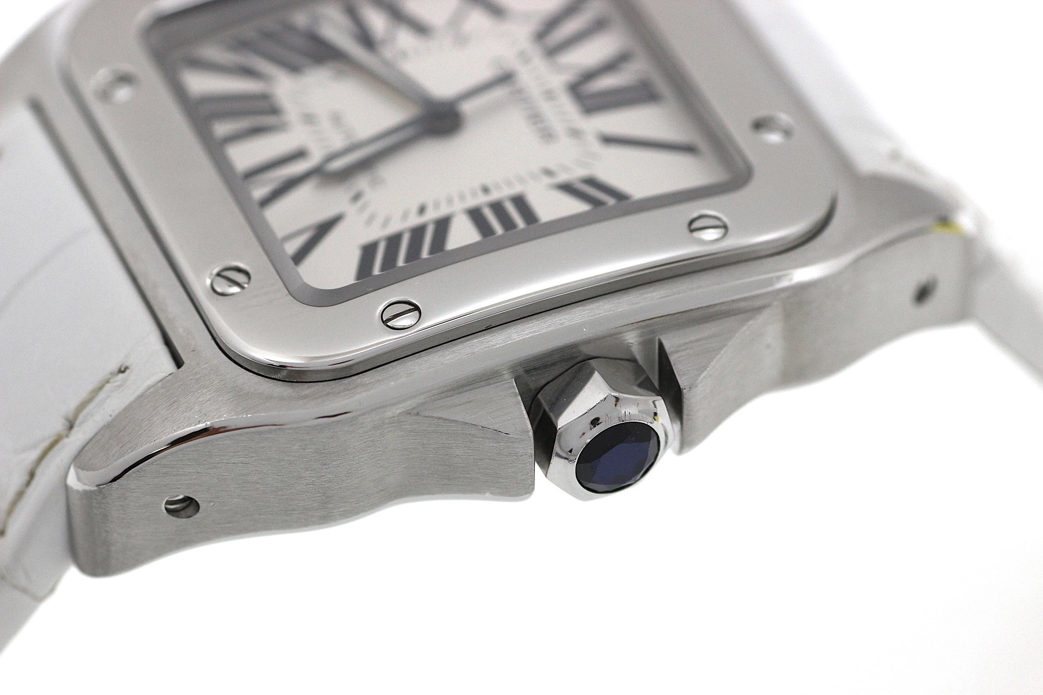 Cartier カルティエ 腕時計 サントス100 LM W20073X8 スティール/アリゲーターベルト ホワイト文字盤 自動巻き【472】SJ