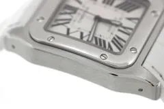 Cartier カルティエ 腕時計 サントス100 LM W20073X8 スティール/アリゲーターベルト ホワイト文字盤 自動巻き【472】SJ