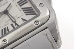 Cartier カルティエ 腕時計 サントス100 LM W20073X8 スティール/アリゲーターベルト ホワイト文字盤 自動巻き【472】SJ