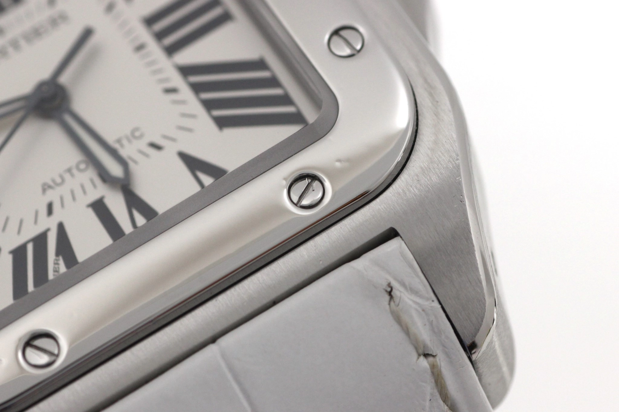 Cartier カルティエ 腕時計 サントス100 LM W20073X8 スティール/アリゲーターベルト ホワイト文字盤 自動巻き【472】SJ