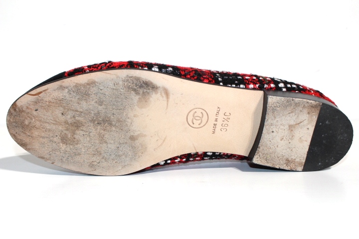CHANEL シャネル パンプス レディース36ハーフ レッド ブラック
