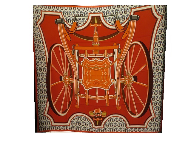 HERMES エルメス スカーフ カレ90 オレンジ/ホワイト シルク 四輪馬車の車輪【430】2143300153453の購入なら「質」の大黒屋（公式）