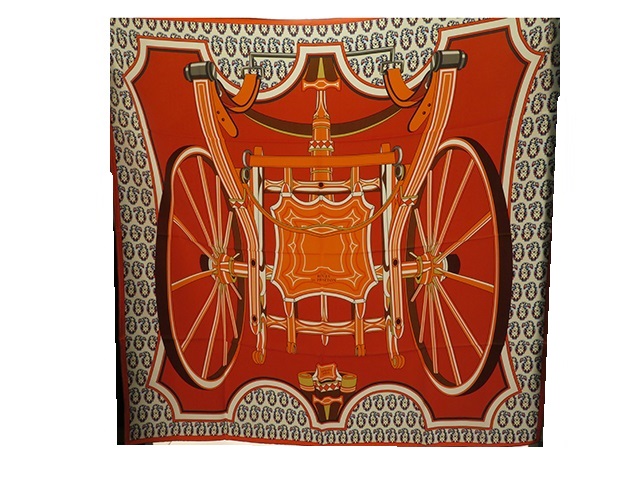 HERMES エルメス スカーフ カレ90 オレンジ/ホワイト シルク 四