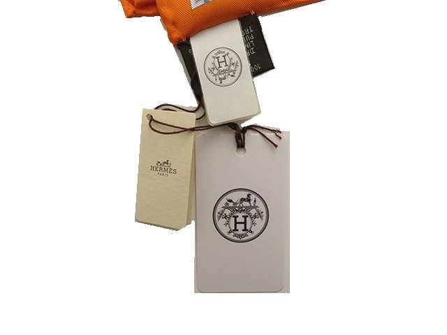 HERMES エルメス スカーフ カレ90 オレンジ/ホワイト シルク 四
