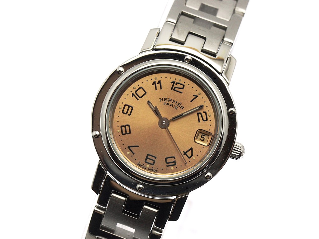HERMÈS ブラウン文字盤 時計 クリッパー CL4.210 HERMES エルメス クリッパー CL4.210 No.6185 クオーツ 2000年代