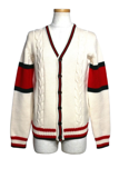 GUCCI グッチ ライン ケーブルニットカーディガン レディース12（約Mサイズ） アイボリー/レッド/グリーン ウール