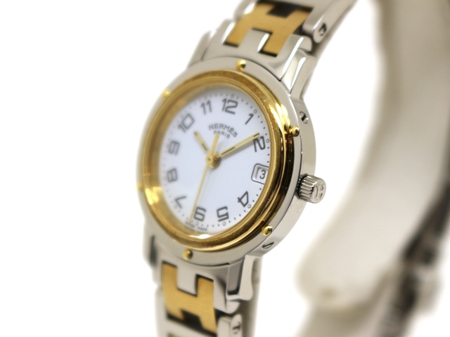 エルメス HERMES クリッパー CL4 220 コンビ ホワイト文字盤