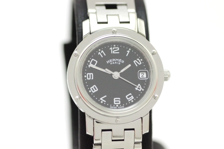 HERMES エルメス クリッパー CL4.210 黒文字盤 クォーツ 腕時計 