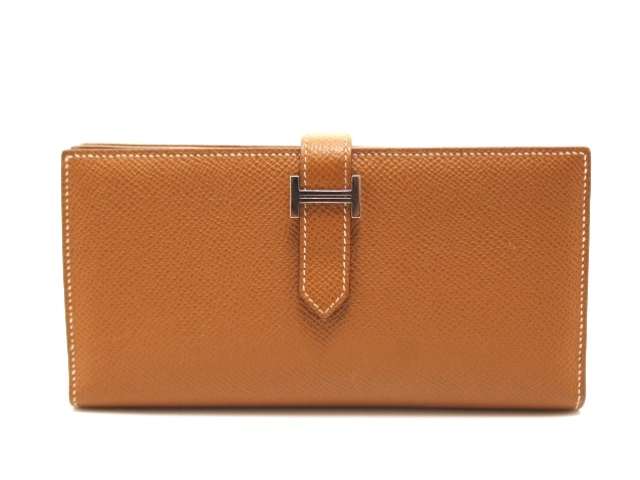 HERMES　エルメス　長財布　ベアンスフレ　ヴォーエプソン　ゴールド　SV　シルバー金具　2147100515947　【200】