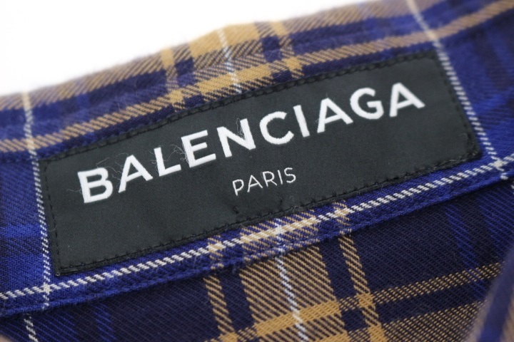 BALENCIAGA バレンシアガ バックロゴ チェックシャツ メンズ37