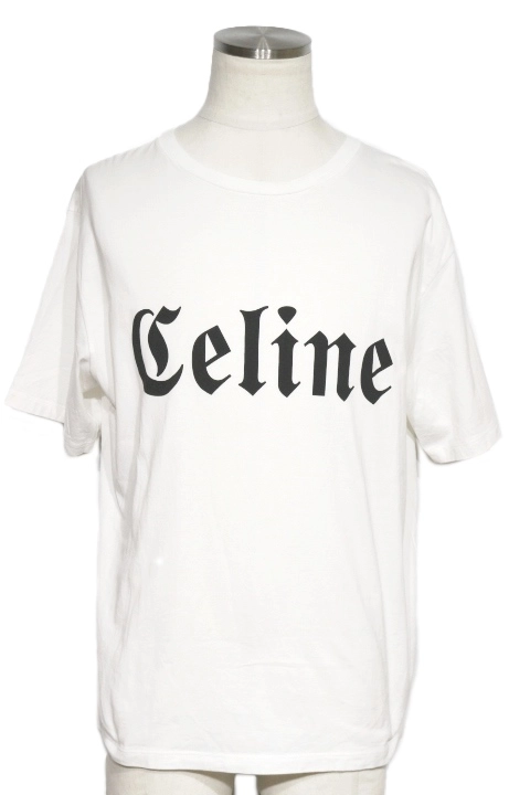 CELINE セリーヌ 衣類 ゴシックロゴプリント Tシャツ メンズS ホワイト ...