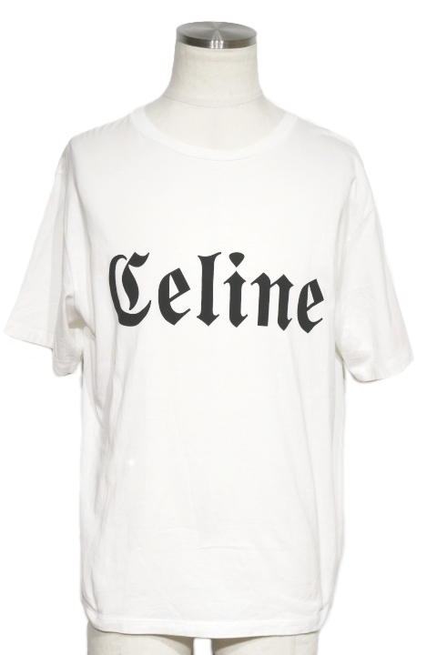 CELINE セリーヌ 衣類 ゴシックロゴプリント Tシャツ メンズS ホワイト 