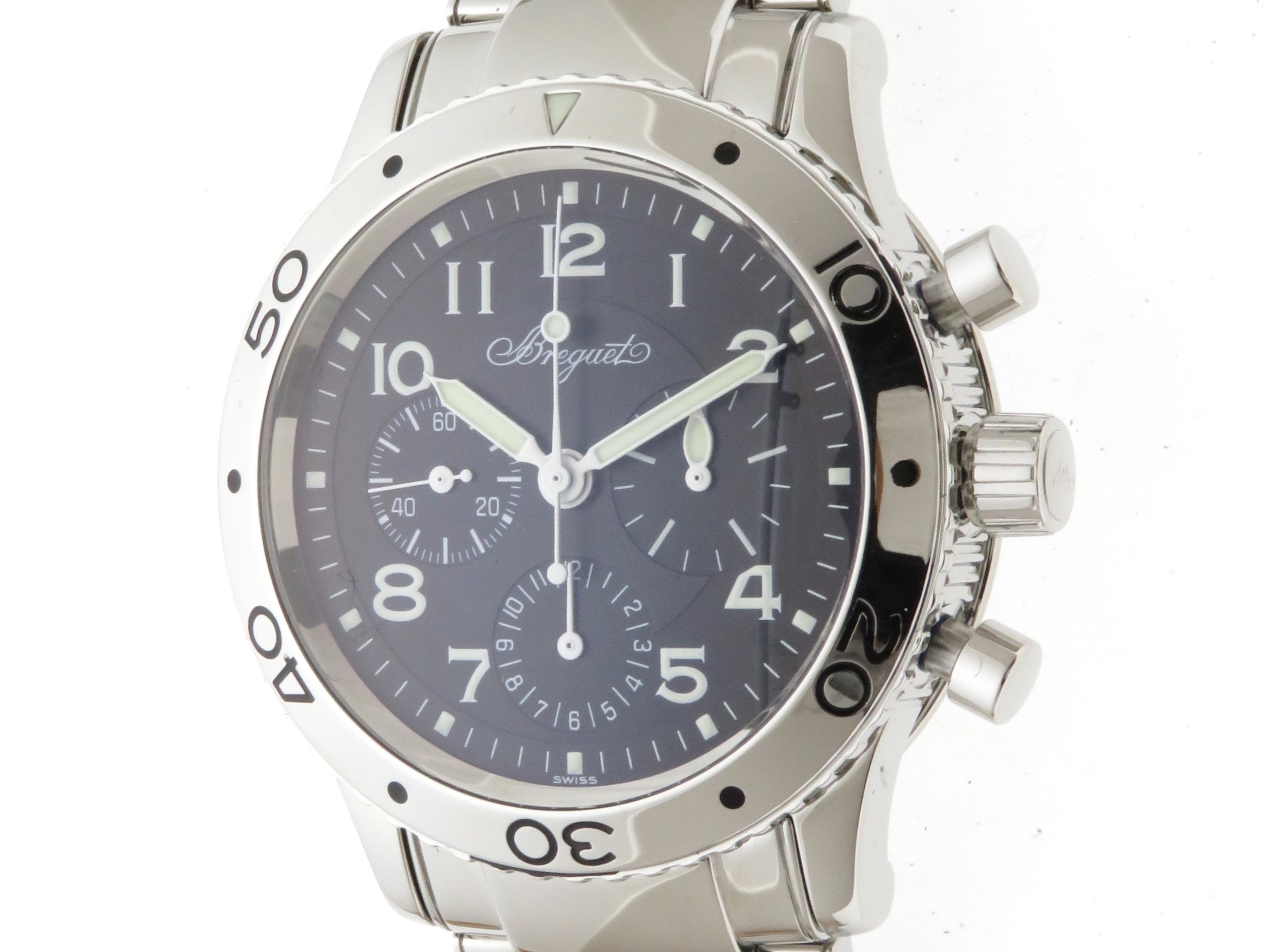 ブレゲ Breguet アエロナバル 3800ST/92/9W6 ブラック文字盤 SS/レザーストラップ メンズ 腕時計