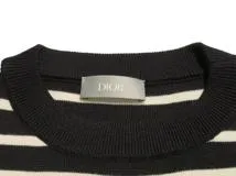 DIOR　ディオール　ロゴボーダー半袖ニット　メンズXXS　ブラック/ホワイト　シルク/コットン　183M647AT234　2143200540032　【432】