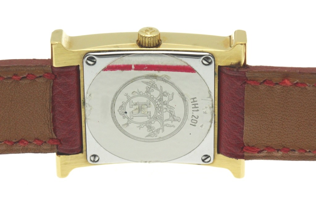 HERMES エルメス 腕時計 Hウォッチ HH1.201 GP/革 レッド文字盤