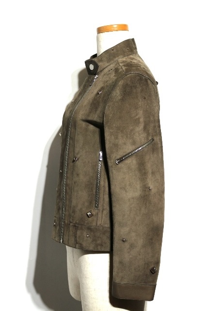 フランス製⭐︎HERMES エルメス レザー×ニット ジャケット 36 エルメス 2024 A/W レザージャケット エトゥープ #36 タグ付