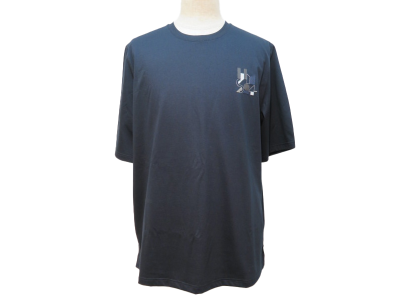HERMES エルメス ミニレザーパッチTシャツ メンズL マリン コットン 