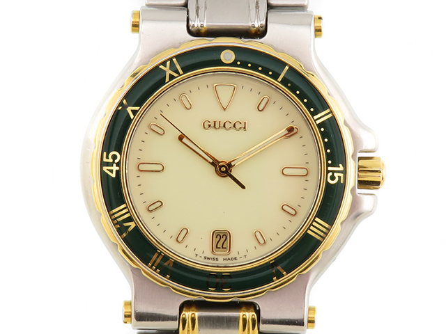 GUCCI　グッチ　時計　クラッシック　ダイバー　9700M　クオーツ　アイボリー文字盤　メンズ　GP/SS【207】2148103652615