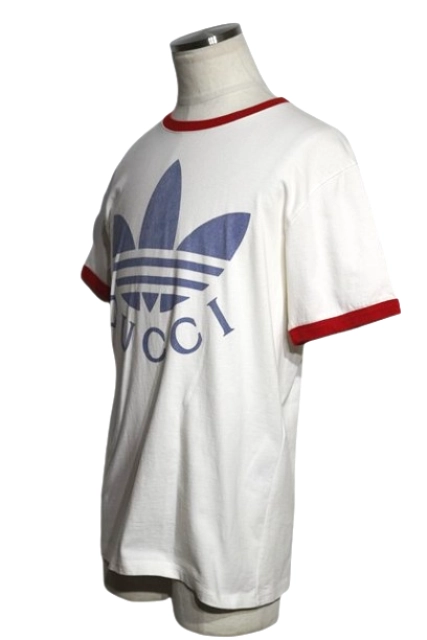 GUCCI グッチ 衣類 トレフォイルロゴ半袖Tシャツ メンズS ホワイト/ブルー/レッド コットン 702612 ( 2148103863615) 【200】